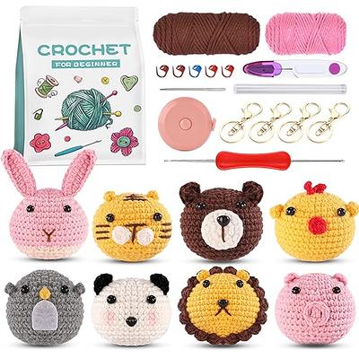 HDONYUi Crochet Kit for Beginners for Adults and Kids, Animal Kit, with Step-by-Step Video Tutorials,Easy Peasy Yarn -Panda,Rabbit,Lion,Penguin,Pig