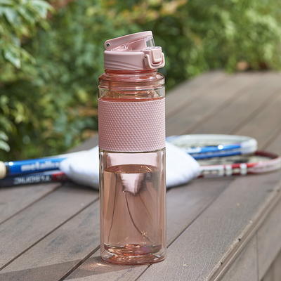 Mainstays Solid Print Insulated Stainless Steel Water Bottle with Narrow Mouth Chug Lid - Pearl Blush Pink - 40 fl oz