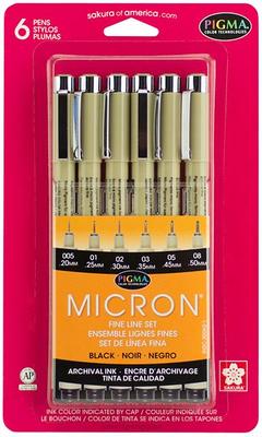 Pigma Micron 6-Piece Assorted Color Pen Set - .45mm