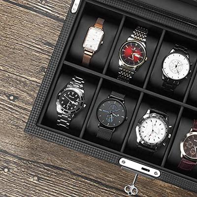 GUKA Watch Box 10 Slot Display Case Real Glass Organizer Storage with Luxury Watch Display Case for Men and Women Gift (55mm Card Slot)