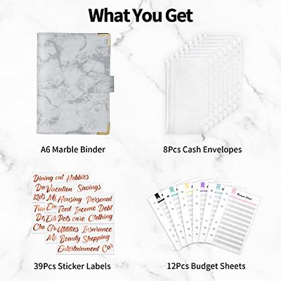 Aocii A6 Budget Binder with Zipper Envelopes, Cash Envelopes for Budgeting,  Budget Sheets, Sticker, Labels, Ruler, Binder Divider, Money Saving Binder