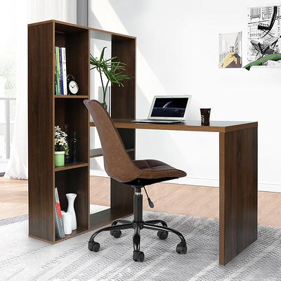 ANBAZAR Home Office Hutch 59 in. Teak Computer PC Laptop Study Table 3-Drawer Writing Desk with Open Storage Shelves, Brown