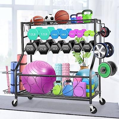 Yoga Mat Storage Rack w/Wheels, Home Gym Storage Rack for Dumbbells  Kettlebells