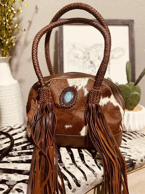 Handcrafted Genuine Leather Western Cowhide Womens Fringe Clutch