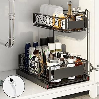 Sliding Under Sink Organizers and Storage, 2 Tier Pull Out Cabinet  Organizer Storage, Under Sink Organizer Storage with Drawer for Under Sink  Kitchen Bathroom Organization