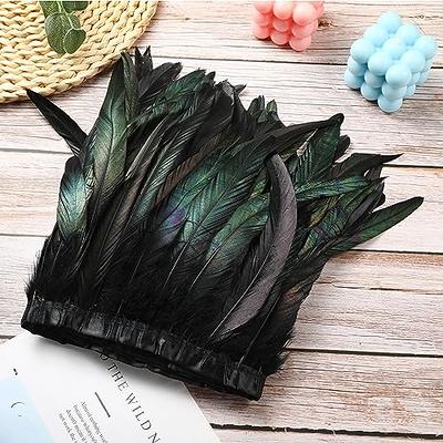 AWAYTR Ostrich Feather Trim Fringe - Satin Ribbon Dress Sewing Crafts  Costumes Decoration Pack of 10 Yards (Black)