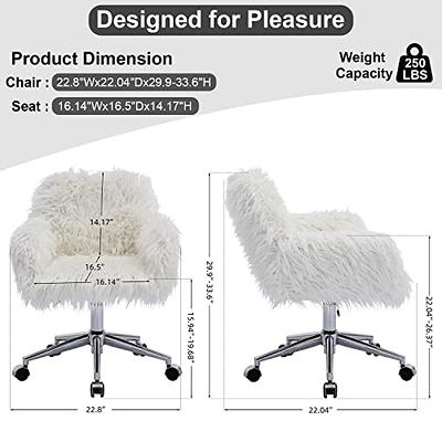 Fluffy Desk Chair, Comfy Modern Faux Fur Home Office Chair with Wheels,  Elegant Swivel Fuzzy Vanity Chair Makeup Arm Chair for Living Room,  Bedroom