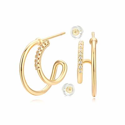  14k Gold Small Double Hoop Earrings for Single