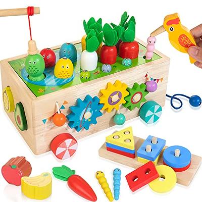 Montessori Toys for 1+ year old, 8-in-1 Wooden Activity Truck Toy Includes  Carrot Harvest Game, Sorting & Stacking Toy, Magnetic Fishing Game,  Learning Toy for Toddlers, Xmas Birthday Gift for Kids 
