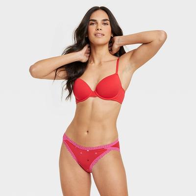 Women's Heart Print Lace Trim Cotton Bikini Underwear - Auden™ Red