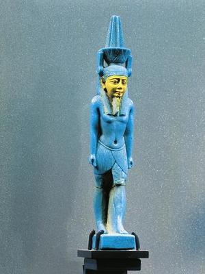 Egyptian Akhenaten Turquoise Orange Yellow Resin Stone Statue