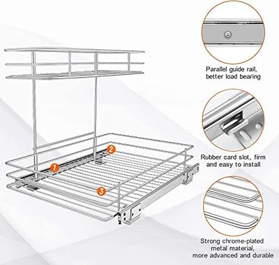  REALINN Under Sink Organizers and Storage, Silent Glide Pull  Out Cabinet Organizer, 2 Tier Sliding Organizer for Kitchen Bathroom Laundry