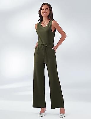 Sarin Mathews Air Essentials Jumpsuits for Women Casual Wide Leg Long Pants  Jumpsuit Sleeveless Belted Rompers with Pockets : : Clothing