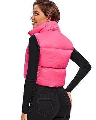 Fuinloth Women's Padded Vest, High Stand Collar Lightweight Zip Crop Puffer  Gilet at  Women's Coats Shop