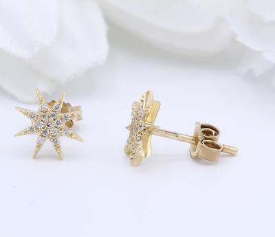 14K Gold Tiny Diamond Star Studs 14K Rose Gold