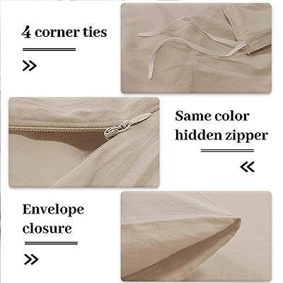 NexHome Pro Cotton Duvet Cover Queen Size Linen Look Textured Organic Natural 100% Washed Cotton Duvet Cover 3 Pieces Bedding Set with Zipper