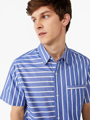 Free Assembly Men's Stripe Point Collar Shirt with Short Sleeves