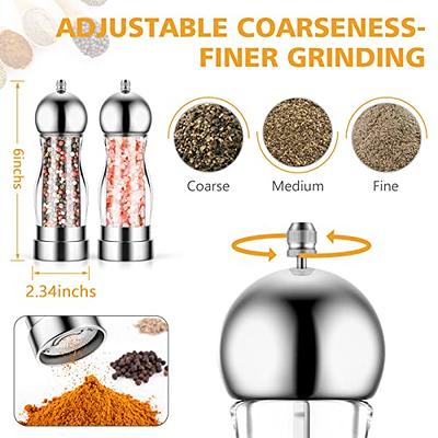 Pepper and Salt Grinder Set, Refillable Acrylic Pepper Mill Set, Easy to  Adjust the Coarseness- 6 inches (silver) - Yahoo Shopping