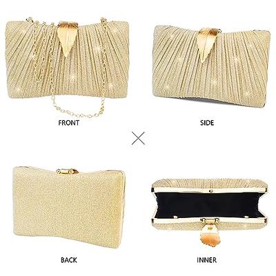 Chain Clutch Purse Glittering Evening Bag Party Cocktail Prom Handbags for Women Champagne