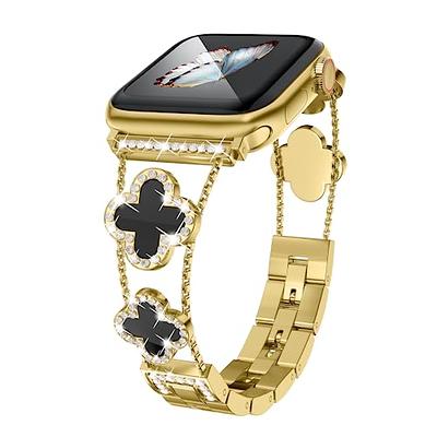 Luxury Gold Metal Real Leather Band For iWatch Series 8 7 6 5 4 3