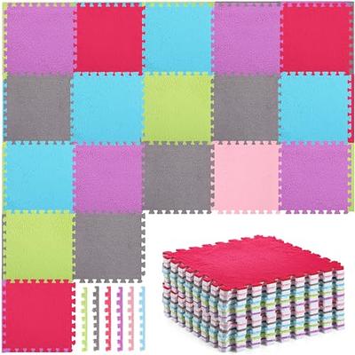 12 Pcs Puzzle Play Mat 12x12, Plush Interlocking Carpet Tiles with  Border, Extra Large Fuzzy Puzzle Foam Floor Mats, Thick Playroom Area