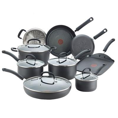 T-Fal Signature 12pc Heavy-Gauge Aluminum Nonstick Cookware Set Dark Gray -  Yahoo Shopping