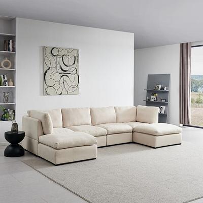 Two Seater Modular Sectional Sofa Linen Fabric Sofa Couch with Ottoman, Seat  Cushion and Back Cushion Removable and Washable - Yahoo Shopping