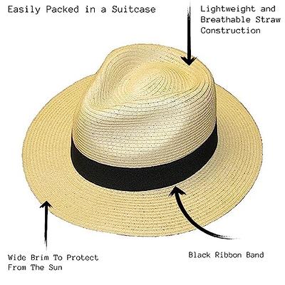 Mens Ladies Crushable Straw Panama Style Sun Hat Summer Hat (Beige