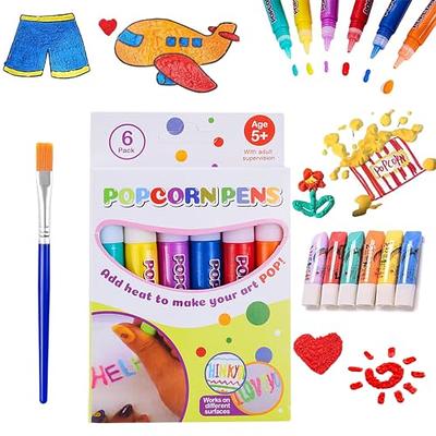 UIRPK DIY Bubble Popcorn Drawing Pens,6Pcs Magic Popcorn Pens,Bubble Popcorn Drawing Pens,Magic Puffy Pens,Magic Popcorn Color Paint Pen for