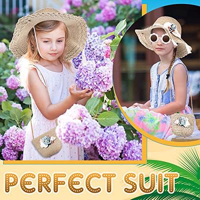 Girls Summer Hat Bag Set Wide Brim Hat Sun Beach Hats with Shoulder Bag  Straw Hat Set Summer Kids Flower Beach Sun