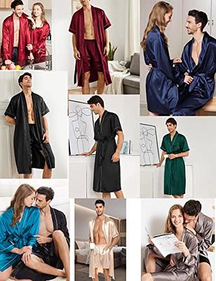 Mens Satin Silk Luxury Pajamas Kimono Bathrobe Robe Dressing Gown