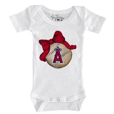 Toddler Tiny Turnip White Atlanta Braves Baseball Bow T-Shirt