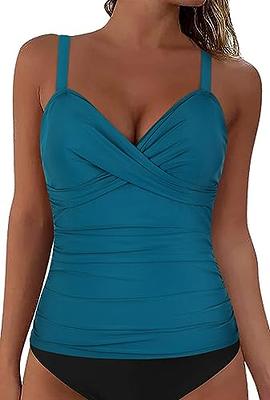 Hilor Underwire Plus Size Swimsuits for Women Slimming Tummy Control  Swimwear Tops Push Up V Neck Swim Top Only Blue Coral 18 - Yahoo Shopping