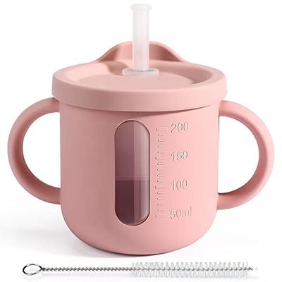 Ginbear 2-in-1 Sip-N-Straw Cup for Baby Girl, Spill Proof Toddler