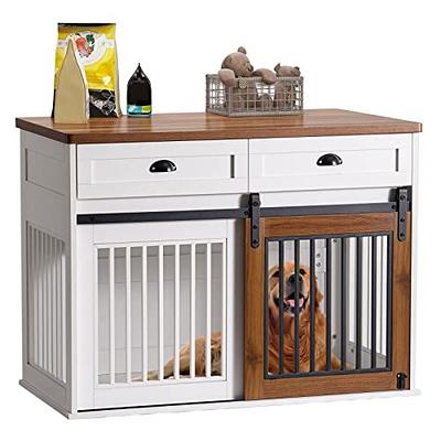 Wooden Dog Crate Furniture 39.4 Heavy Duty Dog Kennel with 2 Drawers End  Table