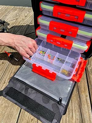VORVIL Fishing Tackle Box with Rolling Wheels, 5 Heavy-Duty Plastic Lure  Boxes, 4 Rod Holders, Padded Storage Compartment, and 184 Pc. Bait Set