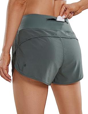 CRZ YOGA Women's Mid Rise Running Shorts Mesh Liner 3'' - Quick Dry  Drawstring Workout Athletic Gym Shorts Zip Pocket