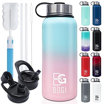 BOGI 40oz Insulated Water Bottle, Double Wall Vacuum Stainless Steel Water  Bottle with Straw and 3
