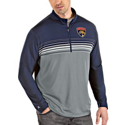 Men's Antigua Navy/Heather Gray Florida Panthers Victory Colorblock Pullover Hoodie