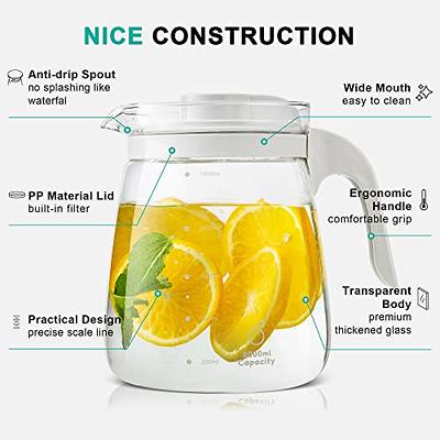 Aofmee Pitcher, 60oz Glass Pitcher, Water Pitcher with Lid, Iced Tea  Pitcher for Fridge, Glass Carafe for Cold or Hot Beverages, Sun Tea Jar for