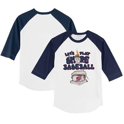 Infant Tiny Turnip White/Navy Washington Nationals Base Stripe Raglan 3/4 Sleeve T-Shirt