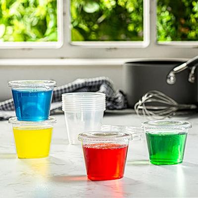 200Sets-1oz Small Plastic Containers with Lids,Plastic Cups with Lids ,Jello Shot Cups,Souffle Cups,Condiment Sauce Cups