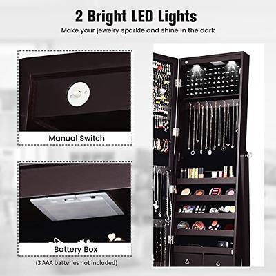 CHARMAID Jewelry Armoire with Full Length Mirror, Lockable Jewelry Cabinet  with Large Jewelry Storage, 6 LED Lights, Inner Makeup Mirror, Standing Jewelry  Organizer Box (Wood Grain) - Yahoo Shopping