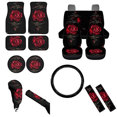 Suhoaziia 15 Pcs Red Rose Flowers Car Accessories Set, Front and
