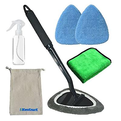 Car Window Cleaning Brush Microfiber Cloth Glass Cleaning Wand, Adjustable  Length With Detachable Handle, 2 Reusable Microfiber Cloths