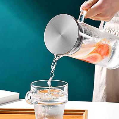 Glass Pitcher with Lid,3000ml - Hot/Cold Water Jug, Juice and Iced Tea  Beverage Carafe