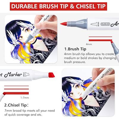 Shuttle Art Alcohol Markers Brush tip, Dual Tip Brush & Chisel Tip