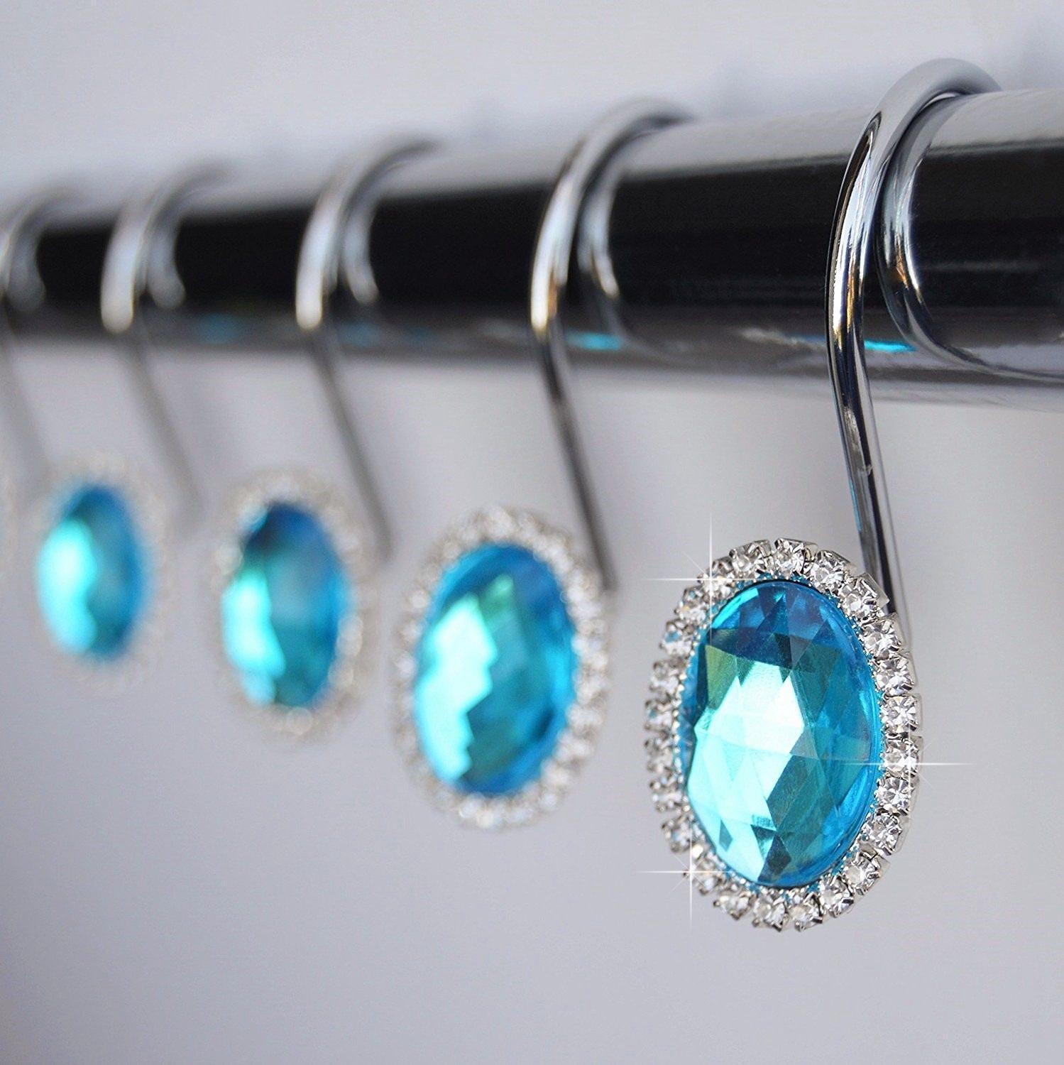 Acrylic Jewel Shower Curtain Hooks Light Silver Set of 12 Elegant Home Fashion