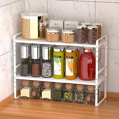 Kitchen Cabinet Organizer and Storage Shelves, Stackable Storage Racks for  Cabinet Pantry, spice rack, Riser and Jar Organizers For Seasoning, white