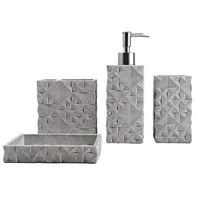 LushAccents Decorative Bathroom Accessories Set, 4-Piece, Soap Dispenser, Tray, Jar, Toothbrush Holder, Elegant Silver Mosaic Glass